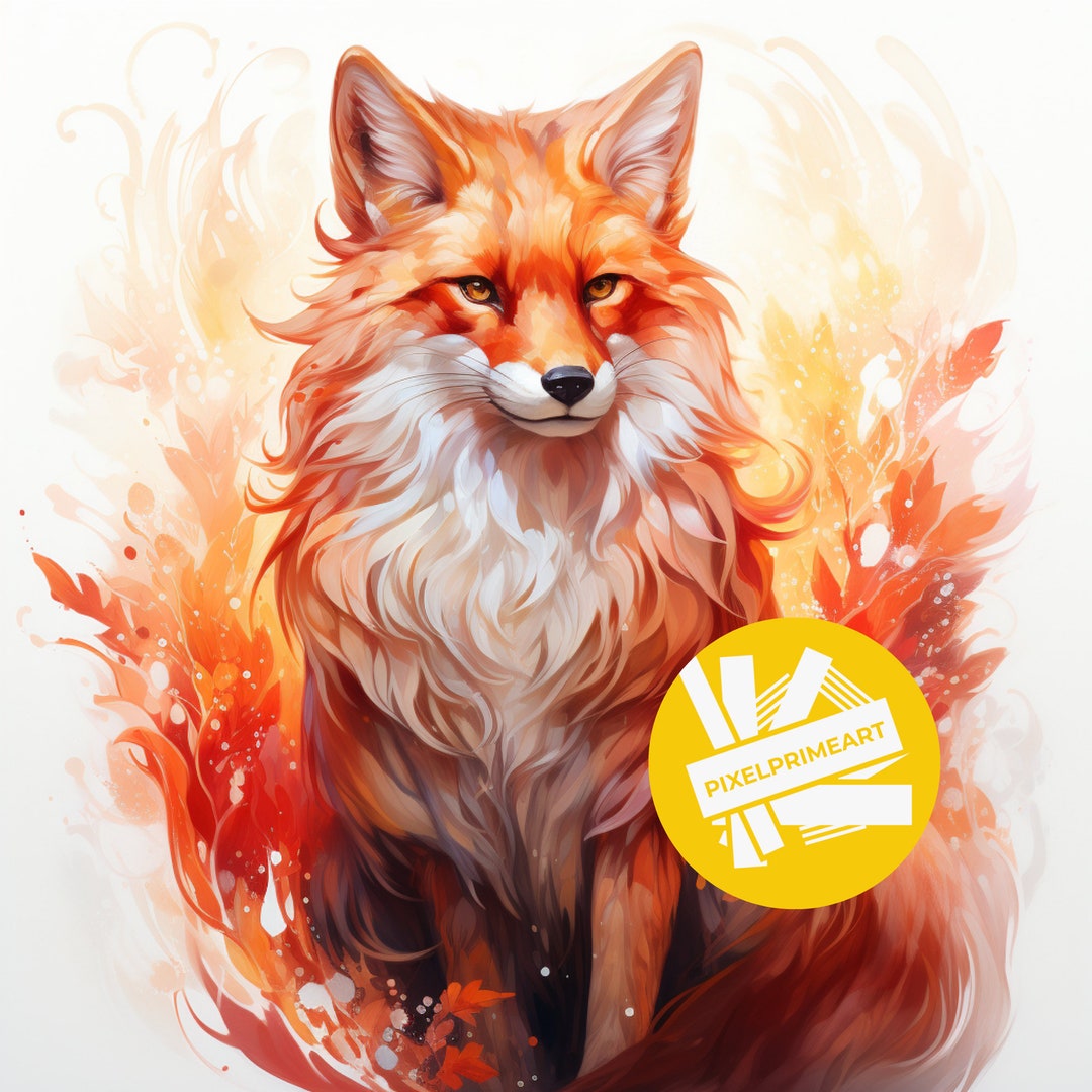 Watercolor Fiery Fox Clipart, Printable Watercolor Clipart, Fox Clipart ...