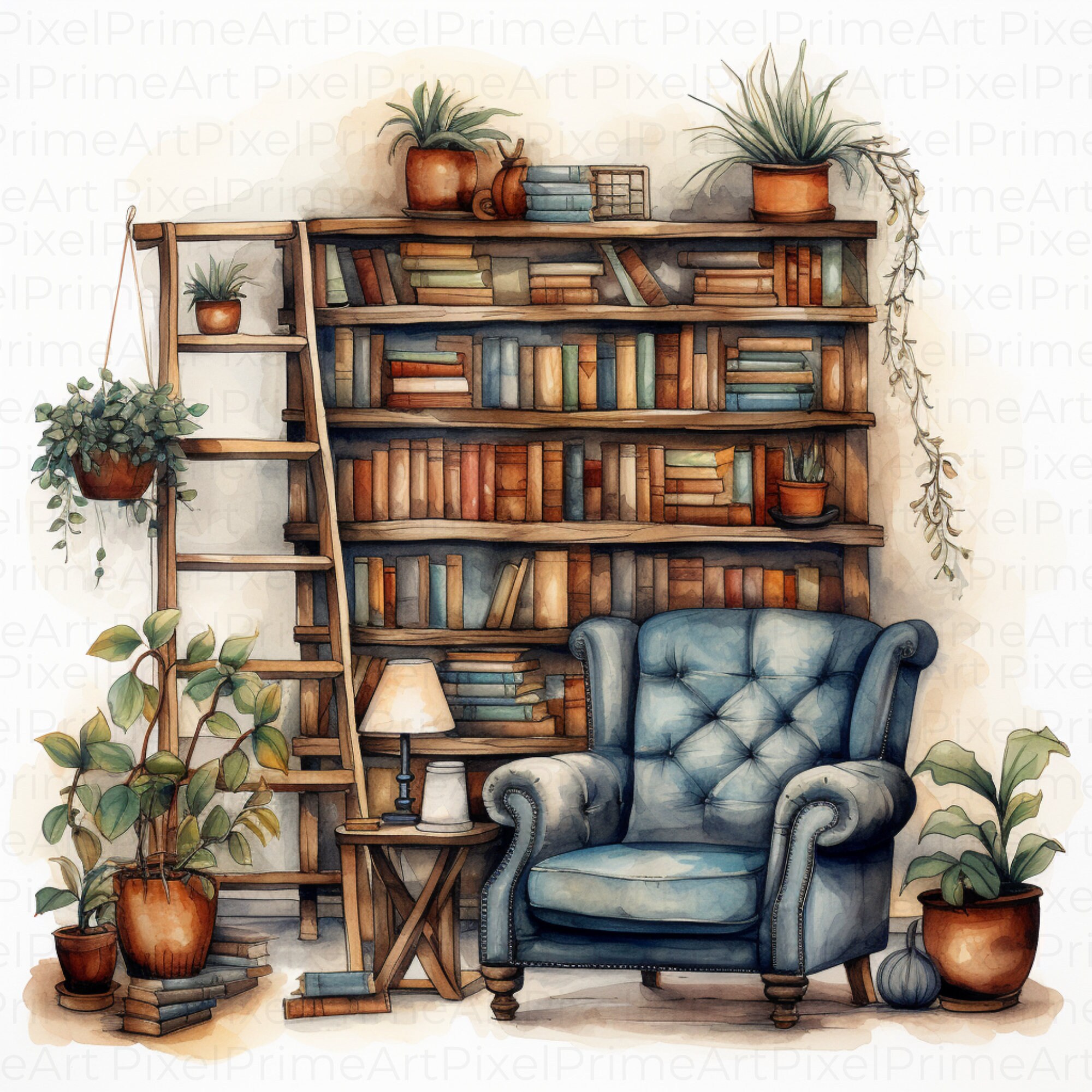 Watercolor Library Clipart, Printable Watercolor Clipart, 6 Library ...