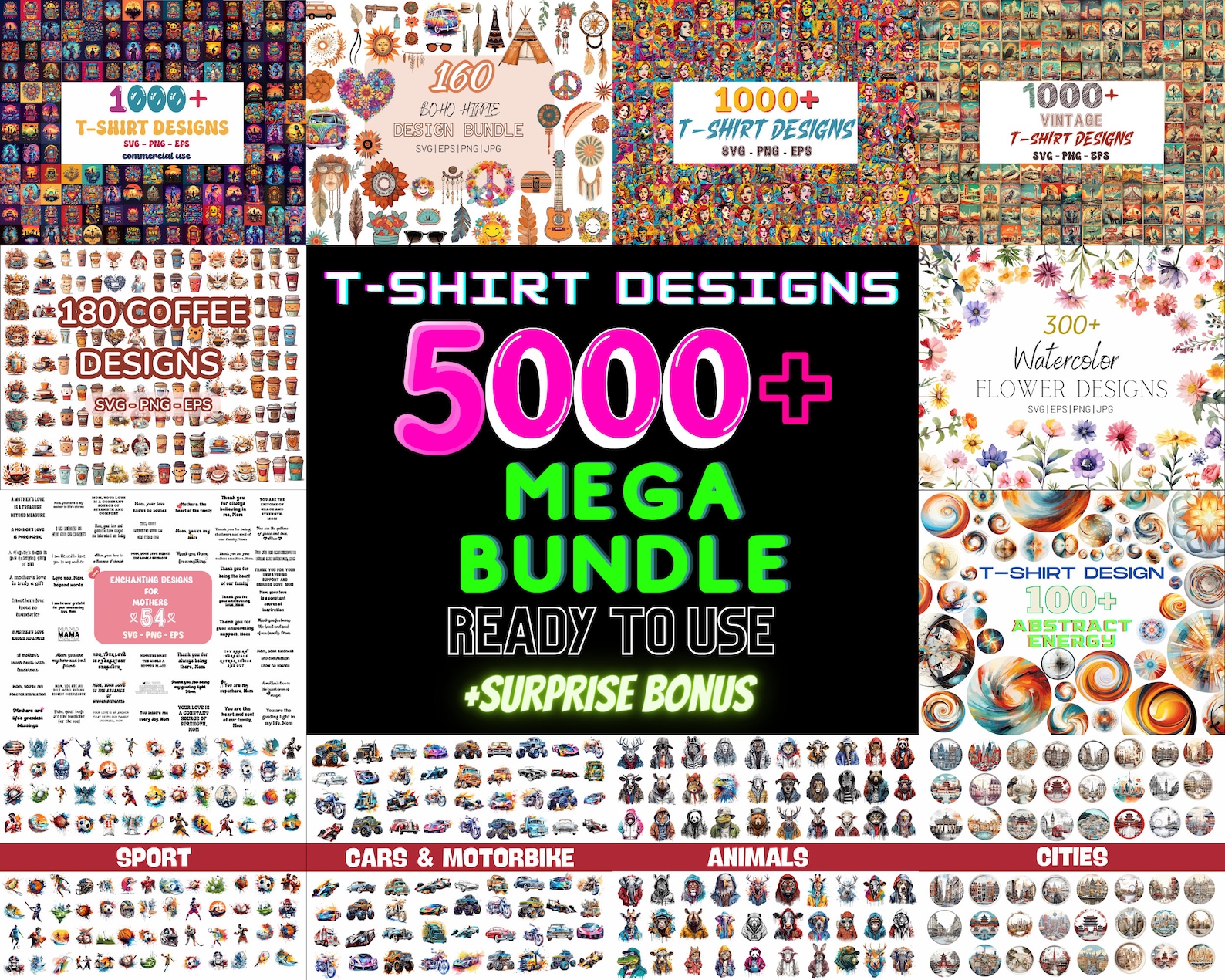 5000 Tshirt Design Bundle Mega Tshirt Designs Bundle Set SVG Files