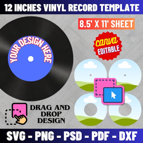 12 Inches Vinyl Record Template, Vinyl Record Label Template, Record Label Sticker Template, Custom Vinyl Record Template