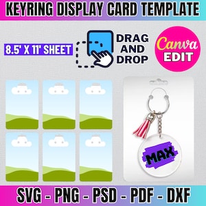 Keychain Display Card Template, Keyring Display Card Svg, Keyring Display Card Template, Keychain Packaging, Key Ring Tag, Canva Editable
