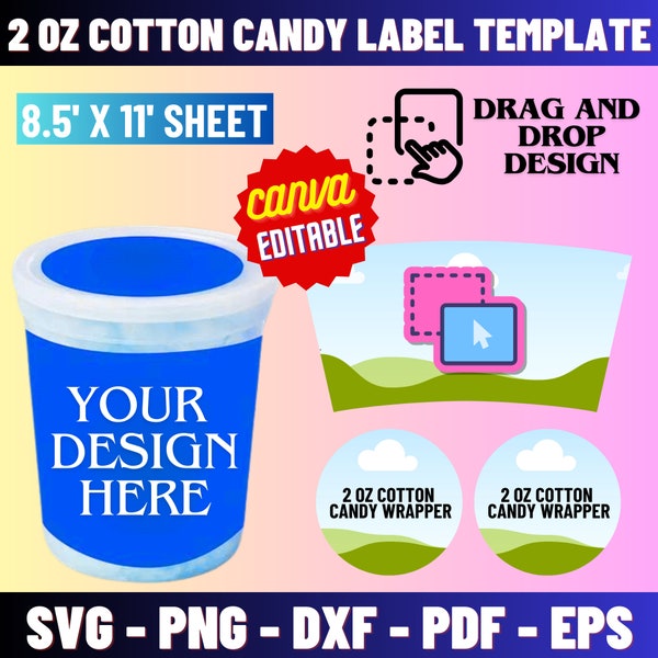 2oz Cotton Candy Label Template, Cotton Candy Tub Wrapper Template, Cotton Candy Label, cotton candy sticker, Cotton Candy Svg