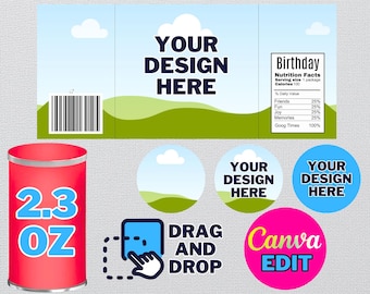 Pringles Label Template: 2.3 oz Chip Can, Drag & Drop Canva (Digital Download)