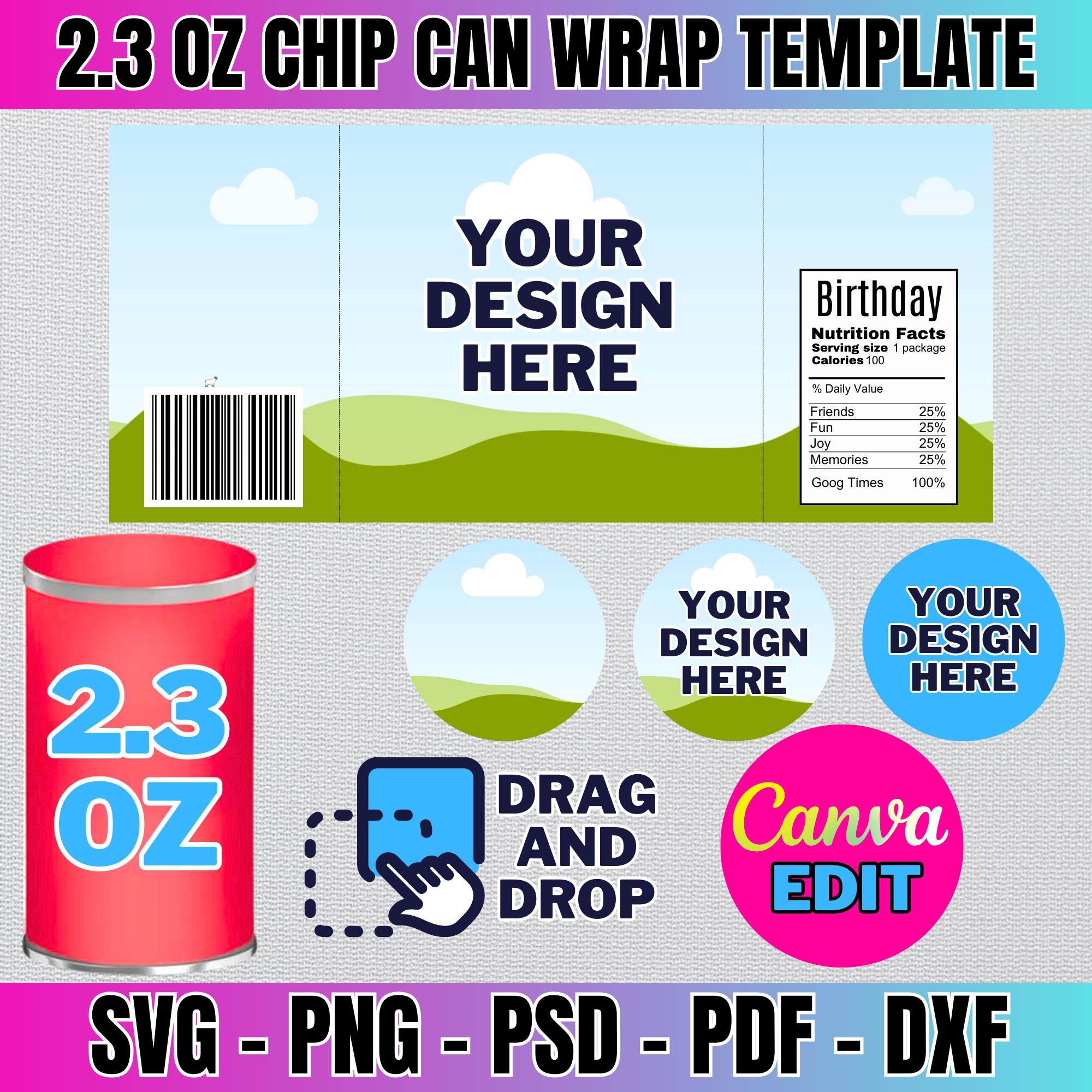 Template Rgr Pringles Label Template: 2.3 Oz Chip Can, Drag & Drop Canva (digital ...