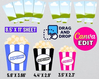 Popcorn Box Template, Party Favor SVG Bundle (Digital Download)