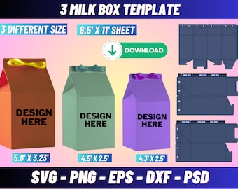 Milk Box Template Bundle, Milk Favor Box Svg, Milk Carbon Template, Box Svg, Favor Box Svg, Box Template Svg