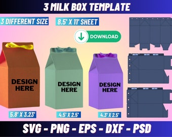 Milk Box Bundle Milk Box Template Bundle, Milk Box Svg, Milk Favor Box Svg, Gift Box ...