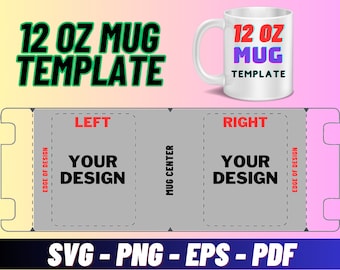 12oz Mug Template Sublimation Svg, 12 oz full wrap mug template, Mug press template, Mug sublimation template