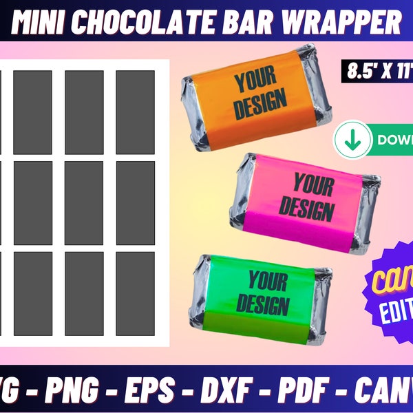 Mini Chocolate Wrapper Template, Candy Bar Wrapper svg, Mini Candy Bar, Party Favor Template