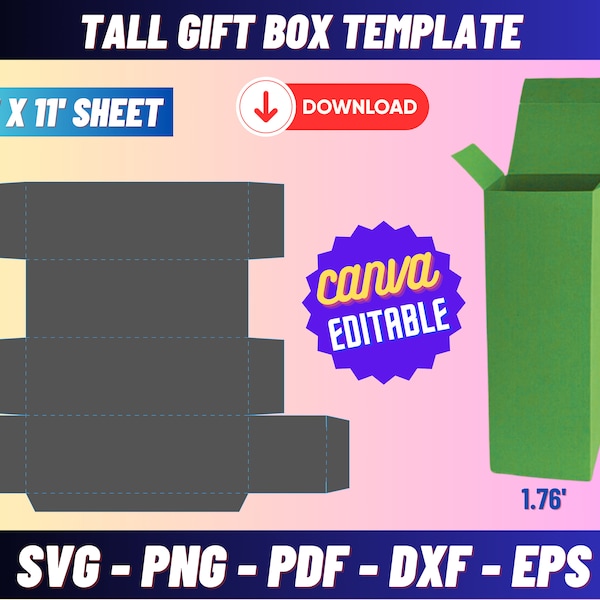 Tall Gift Box, Tall Gift Box Template, Tall Box Template, party favor box Svg, Gift Box, Box template