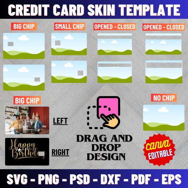 Modèle de skin de carte de crédit canva, modèle de carte de crédit de débit svg, autocollant de carte de crédit, skin de carte, cricut