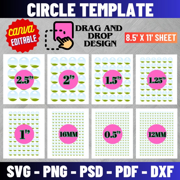 Modèle de cercle Svg, lot de modèles de cercle, modèle de cercle vierge, modèle d'autocollant cercle, modèle d'étiquette ronde, png, dxf