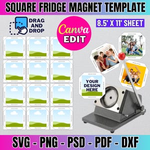 Modello per magnete da frigorifero quadrato 2x2, modello per produttore di magneti, modello per macchina per magneti, modello per magnete quadrato, modello per magnete, modifica Canva