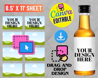 Mini Wine Bottle Label Template, 50 Ml Liquor Label Template, Wine ...