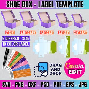 Schuhkarton Vorlage Bundle, Sneaker Box Vorlage Bundle svg, Schuhkarton Etikett svg, Geschenkbox svg, Partygeschenke Box, Schuhkartonetikettvorlage