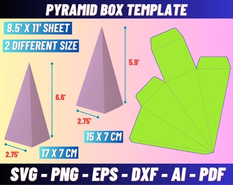 Pacchetto Pyramid Box Svg, modello di scatola regalo, scatola di favore piramidale, scatola regalo di compleanno in formato SVG, scatola di favore di partito, modello di scatola