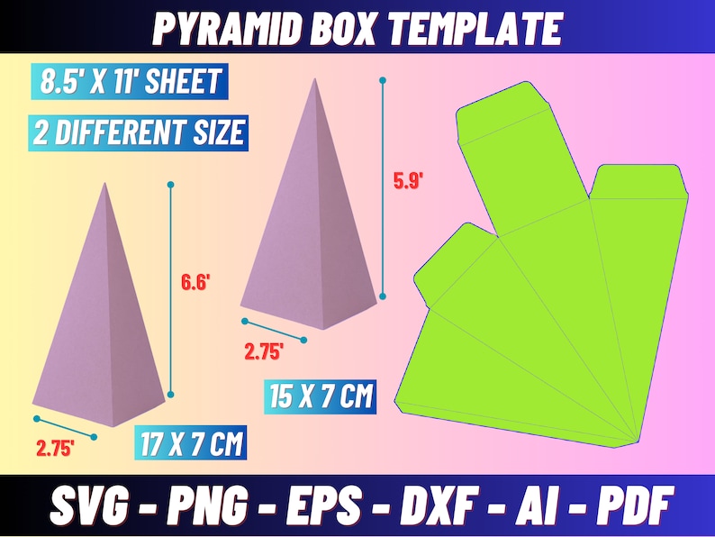 Pyramid Box Svg Bundle, Gift Box template, Pyramid Favor Box, Birthday Gift box svg, Party Favor box, Box template image 1