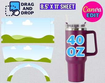 Modèle d'emballage pour gobelet 40 oz : design par sublimation, éditable sur toile (téléchargement numérique)