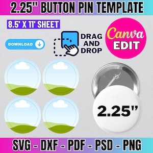2.25" Button Pin Template: SVG, PNG, Canva Editable (Digital Download)