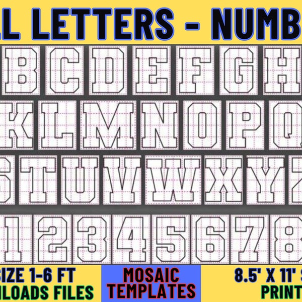 All Letters , Numbers Balloon Mosaic Template, 1-6ft All size Balloon Mosaic, Mosaic Alphabet, Mosaic Numbers