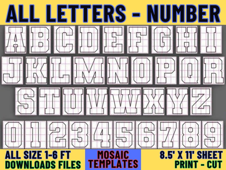 All Letters , Numbers Balloon Mosaic Template, 1-6ft All size Balloon Mosaic, Mosaic Alphabet, Mosaic Numbers zdjęcie 1