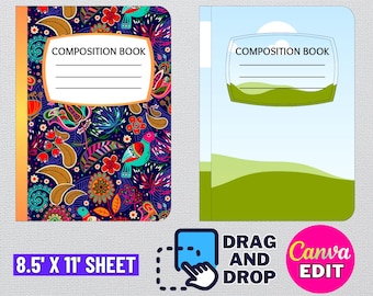 Custom Composition Book Cover Template, Canva Editable (Digital Download)