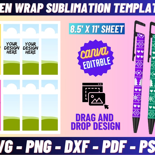 Pen wrap template, pen sublimation template, pen wrapper template, sublimation pen template, pen svg, pen canva template, pen wrap size