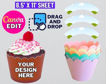 Scalloped Cupcake Wrapper Template: Canva Editable (Digital Download)