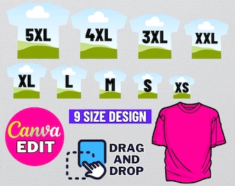 9 Size All Over T-Shirt Template: Sublimation Design (Digital Download)
