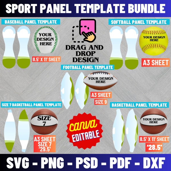 Size 7 Basketball Panel Template, Football Panel Template, Baseball Panel Template, Softball Panel Template, Basketball Panel Template