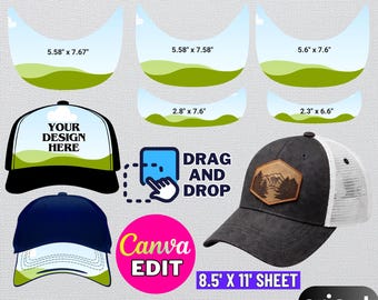 Hat Brim Template Bundle: Trucker Hat Templates | Canva Editable Drag & Drop Design for Sublimation