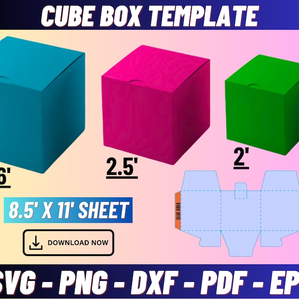 Paquete de plantillas de caja de cubo, plantilla de caja cuadrada Svg, plantilla de caja clásica, caja simple, caja de almacenamiento, caja svg, caja de favores de fiesta, caja de cubo svg