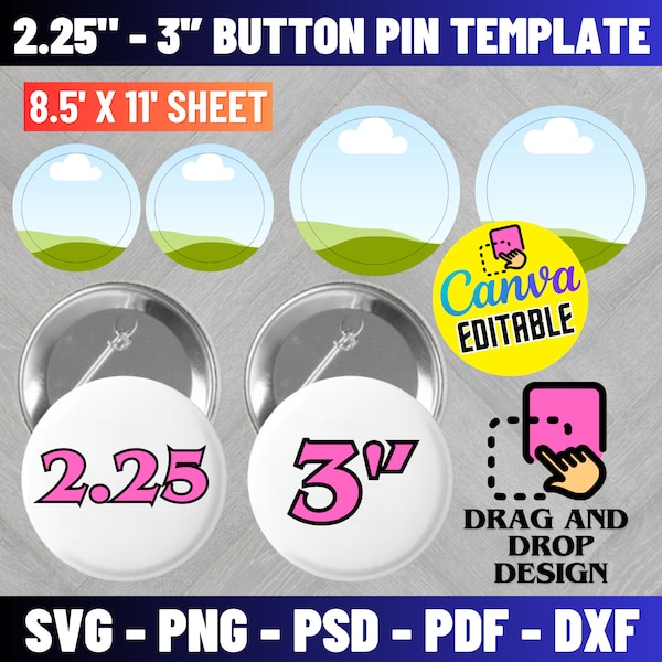 3" Button Pin Template, 2.25" Button Pin Template, Button Pin Svg, Button Pin Blank, Sublimation Button Pin Template, Badge Circle Labels