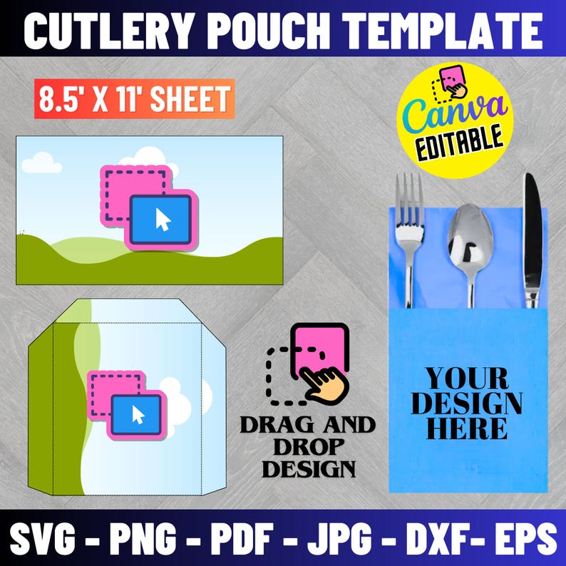 Cutlery Pouch Template, Cutlery Set Template, Cutlery Paper Holder