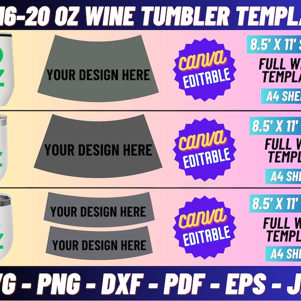 12-16-20 Oz Wine Tumbler Template, Wine Tumbler Wrap Bundle, Wine Tumbler Svg, Wine Tumbler Wrap Template, Wine Tumbler Sublimation