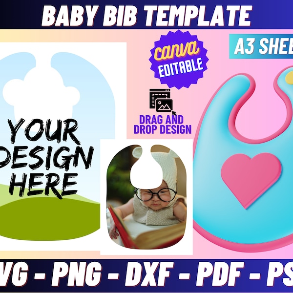 Baby Bib Template, Baby Bib for Sublimation, Baby Boy or Girl Bib Template, Bib Sublimation Design, Customized, Personalized, Canva Editable