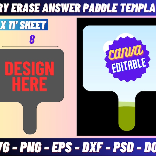 Dry Erase Answer Paddle Template, Paddle Board Template, Fan Template, Graduation Notes Template, Wrapper, Label, Canva, Cricut, Sublimation