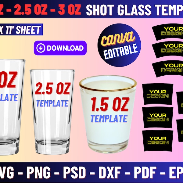 Shot Glass Template Svg Bundle, Shot Glass Wrapper svg, Shot Glass svg, Shot glass favors, sublimation template, Glass template Sublimation