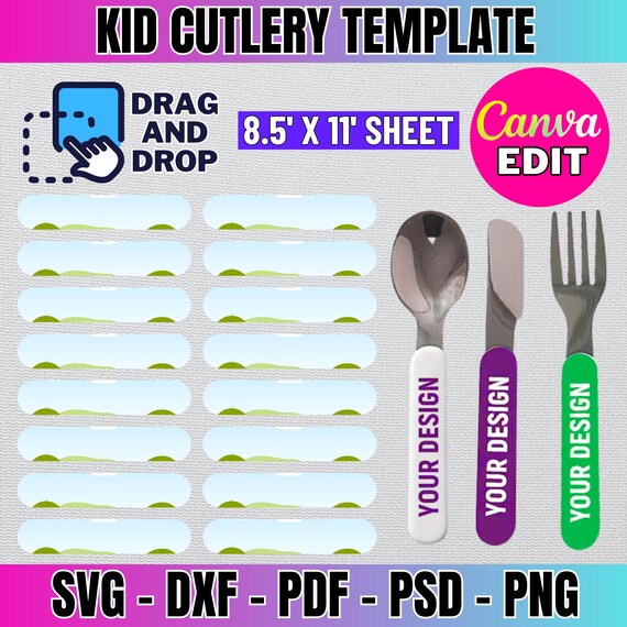 Kid Besteck Label Vorlage: Printable Canva Bearbeitbar (Digitaler Download)