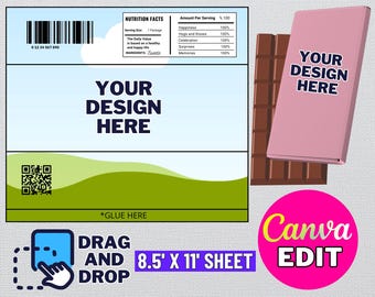 Chocolate Bar Wrapper Template: Party Favor Label (Digital Download)