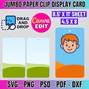 Scheda espositiva con graffetta Jumbo Canva, modello in formato SVG per schede espositive con graffetta, SVG, PNG, EPS, DXF, PDF, Canva, Cricut, file di taglio Silhouette