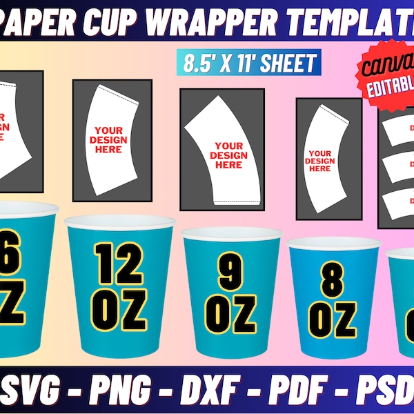 Paper Cup Wrapper, Paper Cup Bundle, Blank Cup Wrapper, Styrofoam Cup, Paper Cup Wrapper Template, Paper Coffee Cup