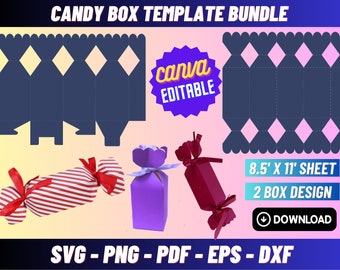 Plantilla de caja de dulces, caja de dulces SVG, caja en forma de caja de dulces, plantilla de caja de regalo de dulces, caja de favor de fiesta, caja svg, caja de regalo svg