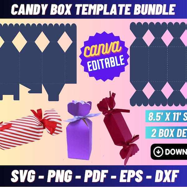 Candy Box Template, Candy Box Svg, Candy box shaped box, Candy gift box Template, party favor box, box svg, gift box svg