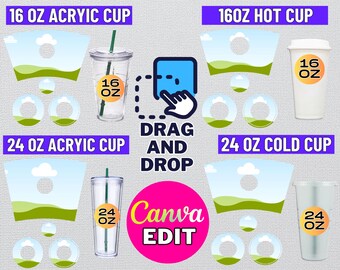 Plantilla SVG para vasos: Envoltura de acrílico para vasos de 24 oz y 16 oz (descarga digital)