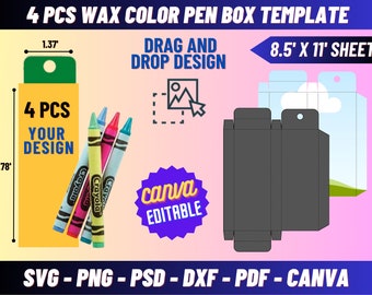 Crayon Box Template, Wax Crayon box template, Party Favor, Box svg, Wax Color pen gift box, gift box template