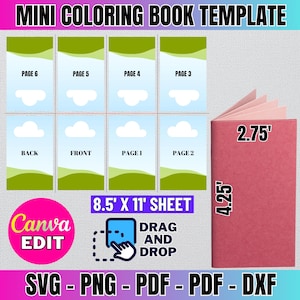 Modèle de livret, mini modèle de livre de coloriage, modèle de livre plié, livre de coloriage personnalisé, livret pour enfants, bricolage, imprimable, éditable sur toile