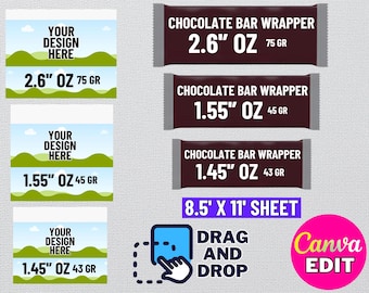 Chocolate Bar Wrapper Template Bundle, Chocolate Label, Candy Bar Wrapper Template, Party Favors, Chocolate Template, Canva Template