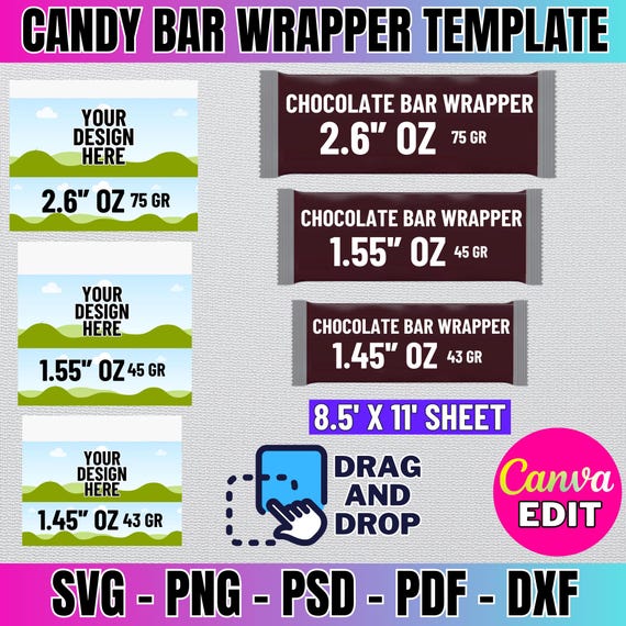 Chocolate Bar Wrapper Template Bundle: Canva Label (Digital Download)