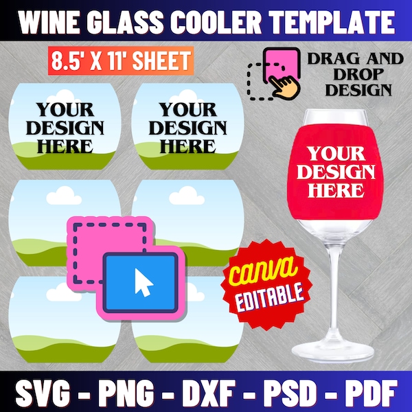 Wine Glass Cooler Template Svg, Custom wine glass covers, wine glass cooler, sublimation template, canva template, Party Favors